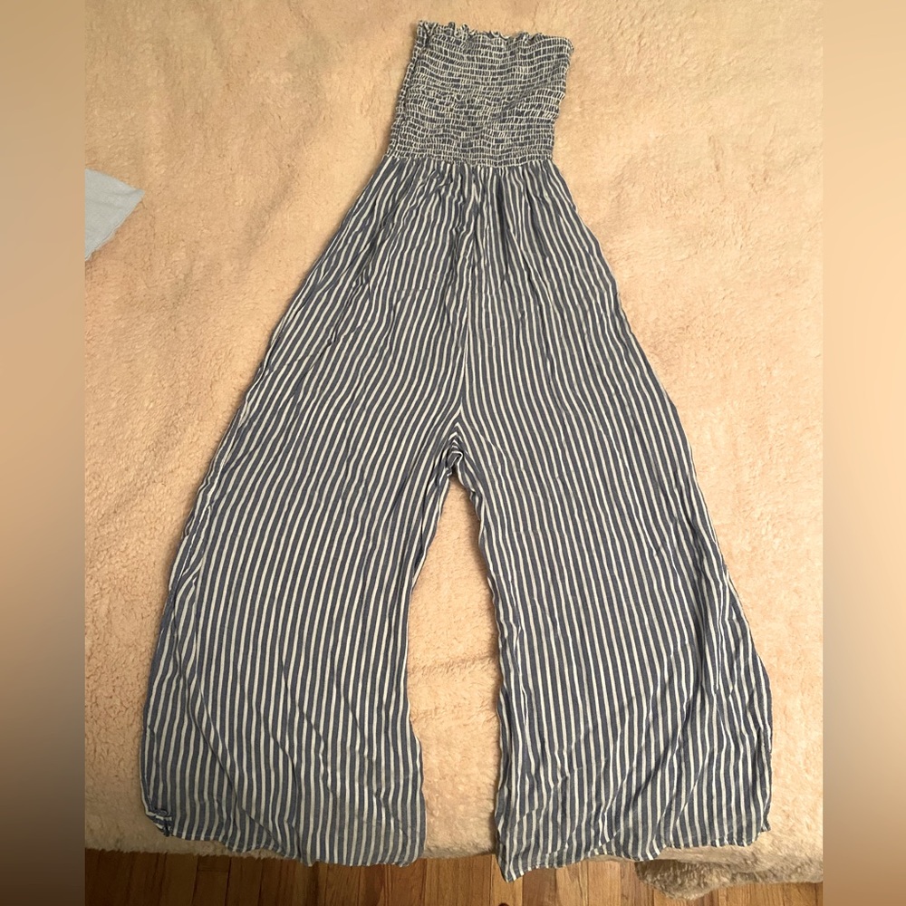 Blue & white striped jumpsuit (S)